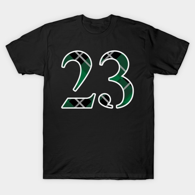 23 Sports Jersey Number Green Black Flannel T-Shirt by Design_Lawrence